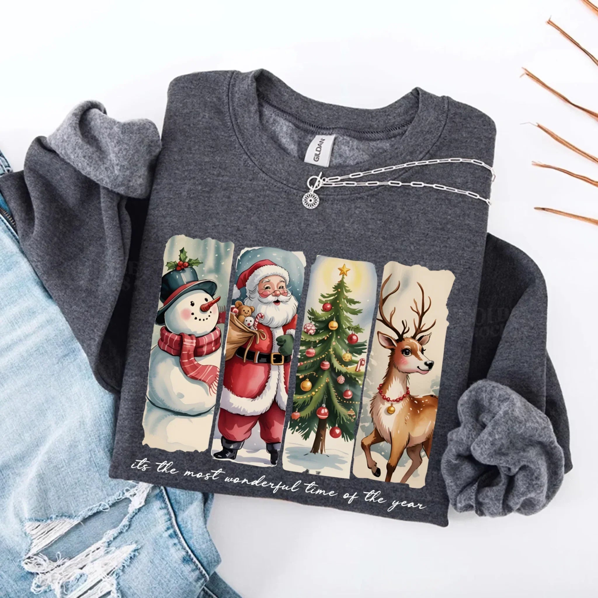 Vintage Santa Sweatshirt Wonderful Time Christmas Crewneck - Aaria Tees Aaria Tees