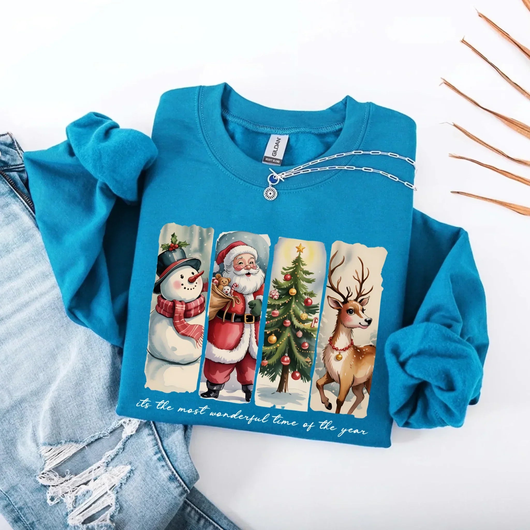 Vintage Santa Sweatshirt Wonderful Time Christmas Crewneck - Aaria Tees Aaria Tees