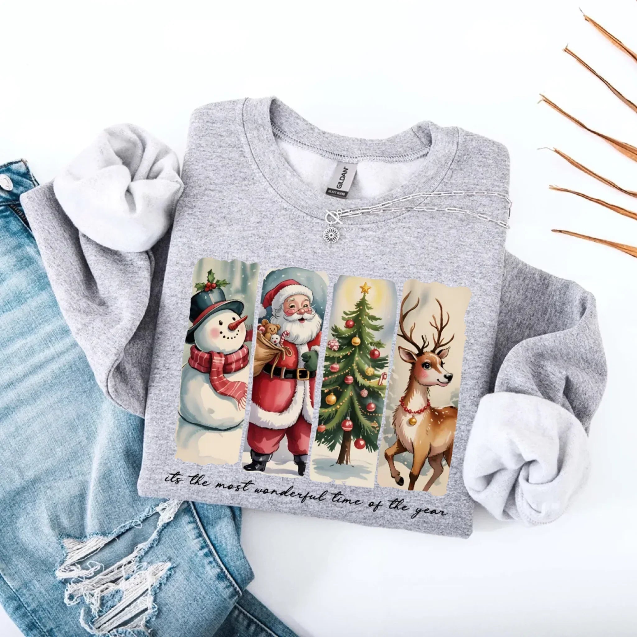 Vintage Santa Sweatshirt Wonderful Time Christmas Crewneck - Aaria Tees Aaria Tees
