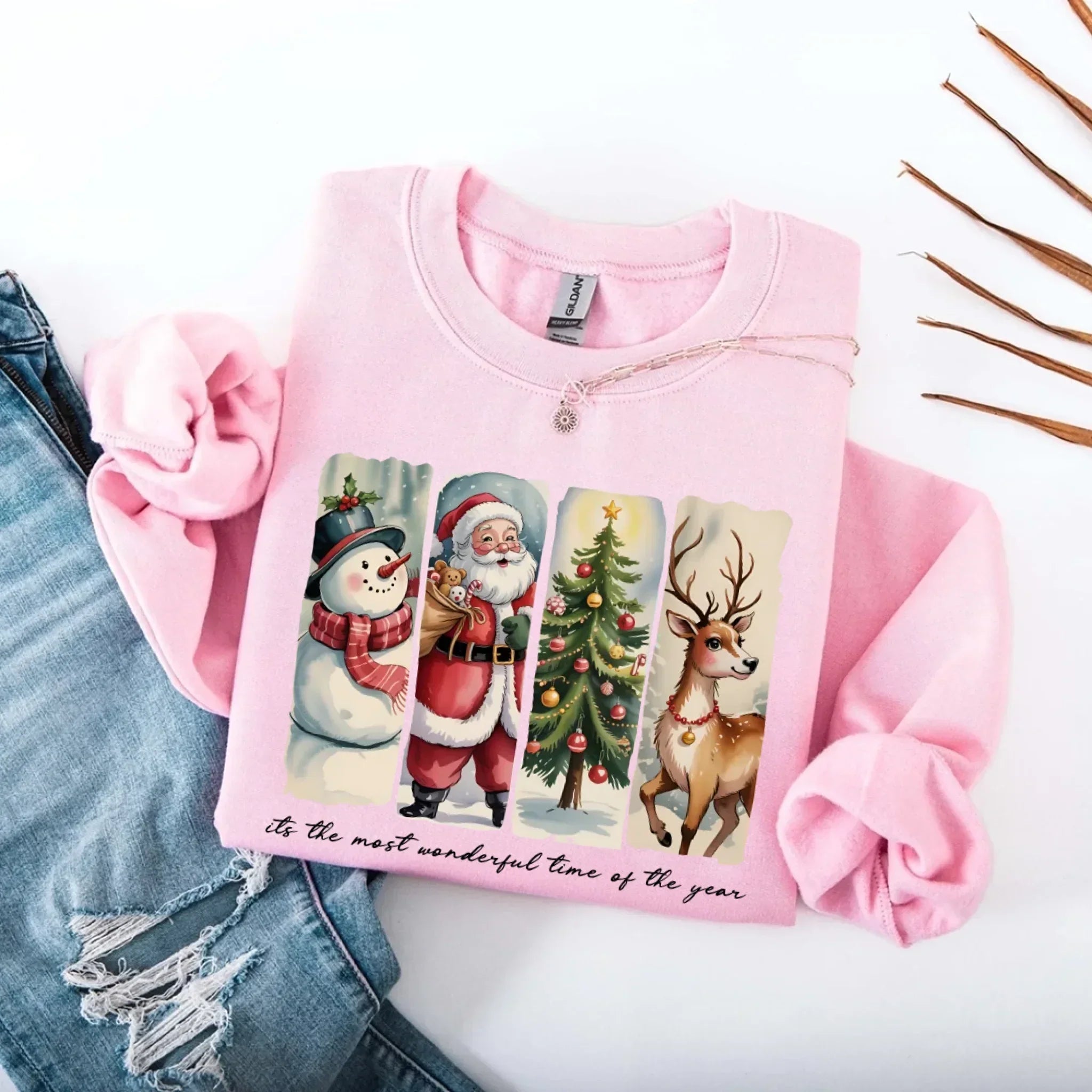 Vintage Santa Sweatshirt Wonderful Time Christmas Crewneck - Aaria Tees Aaria Tees