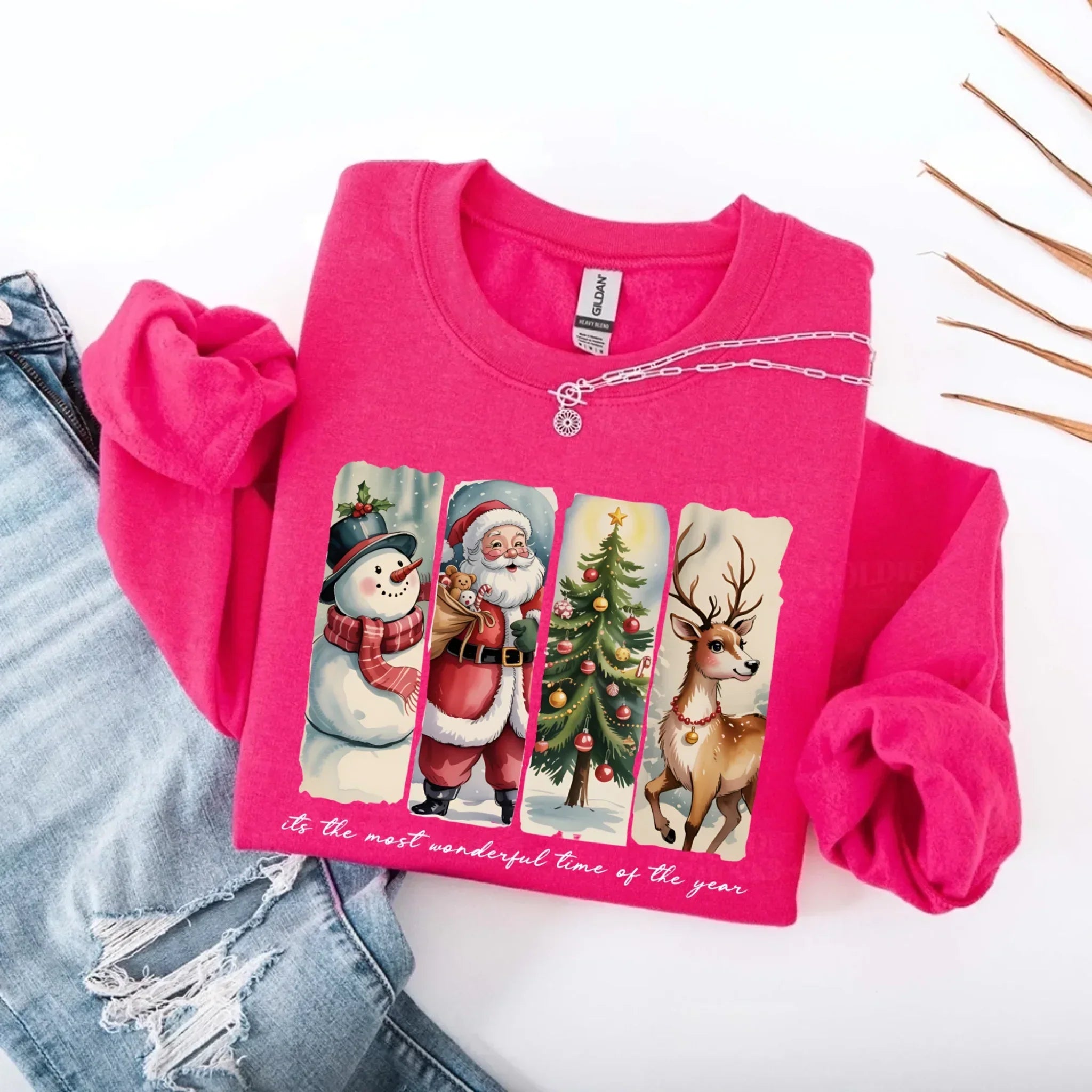 Vintage Santa Sweatshirt Wonderful Time Christmas Crewneck - Aaria Tees Aaria Tees