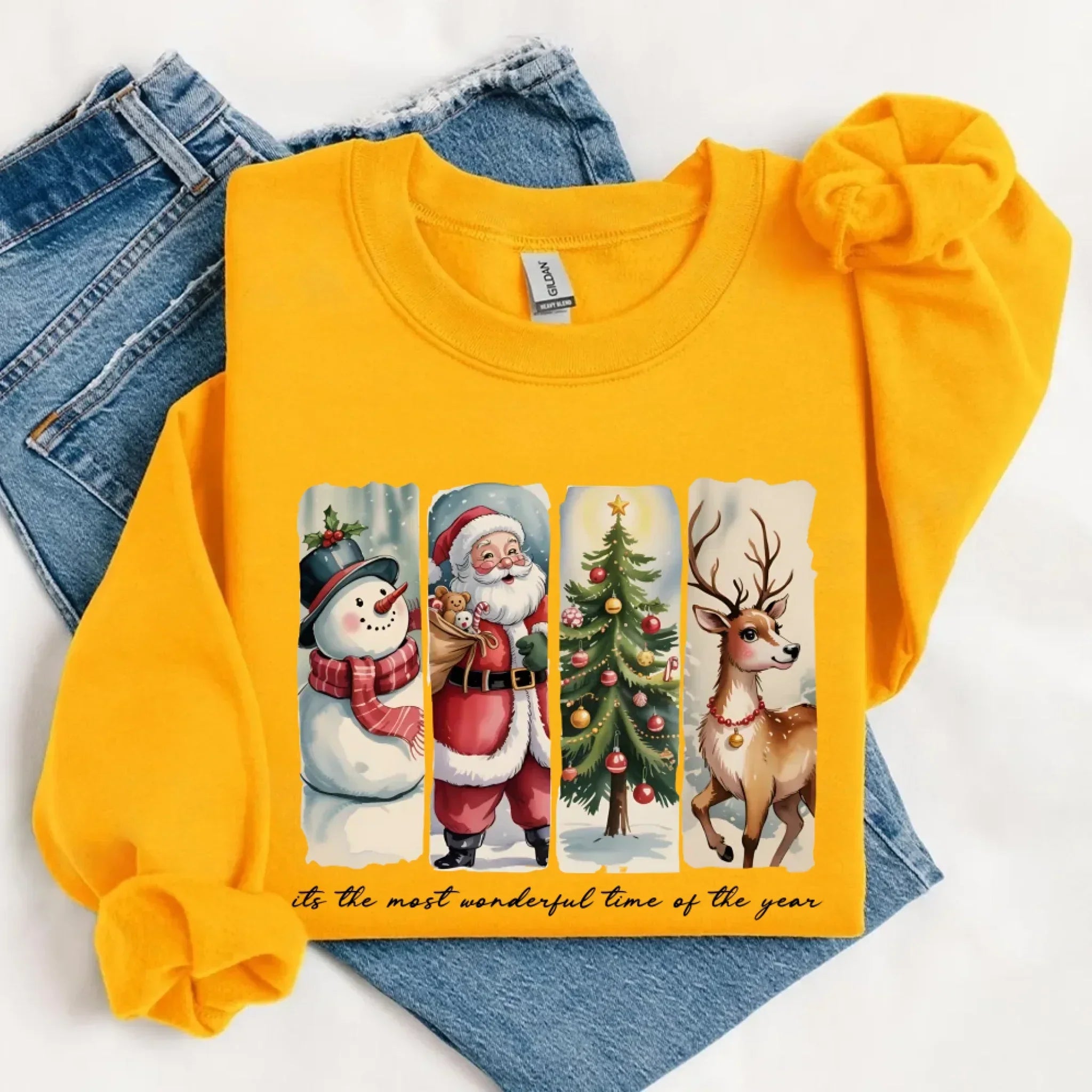 Vintage Santa Sweatshirt Wonderful Time Christmas Crewneck - Aaria Tees Aaria Tees