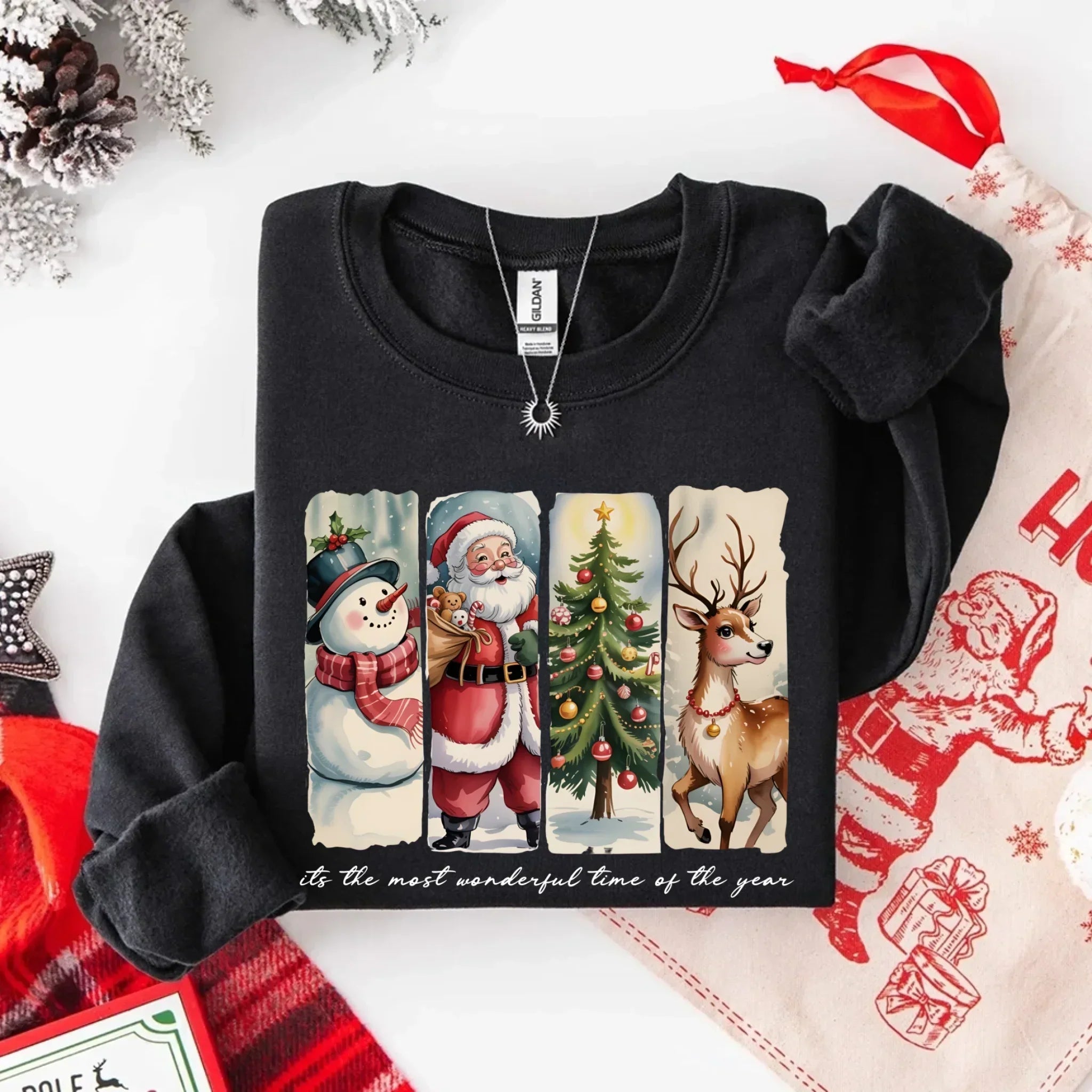 Vintage Santa Sweatshirt Wonderful Time Christmas Crewneck - Aaria Tees Aaria Tees