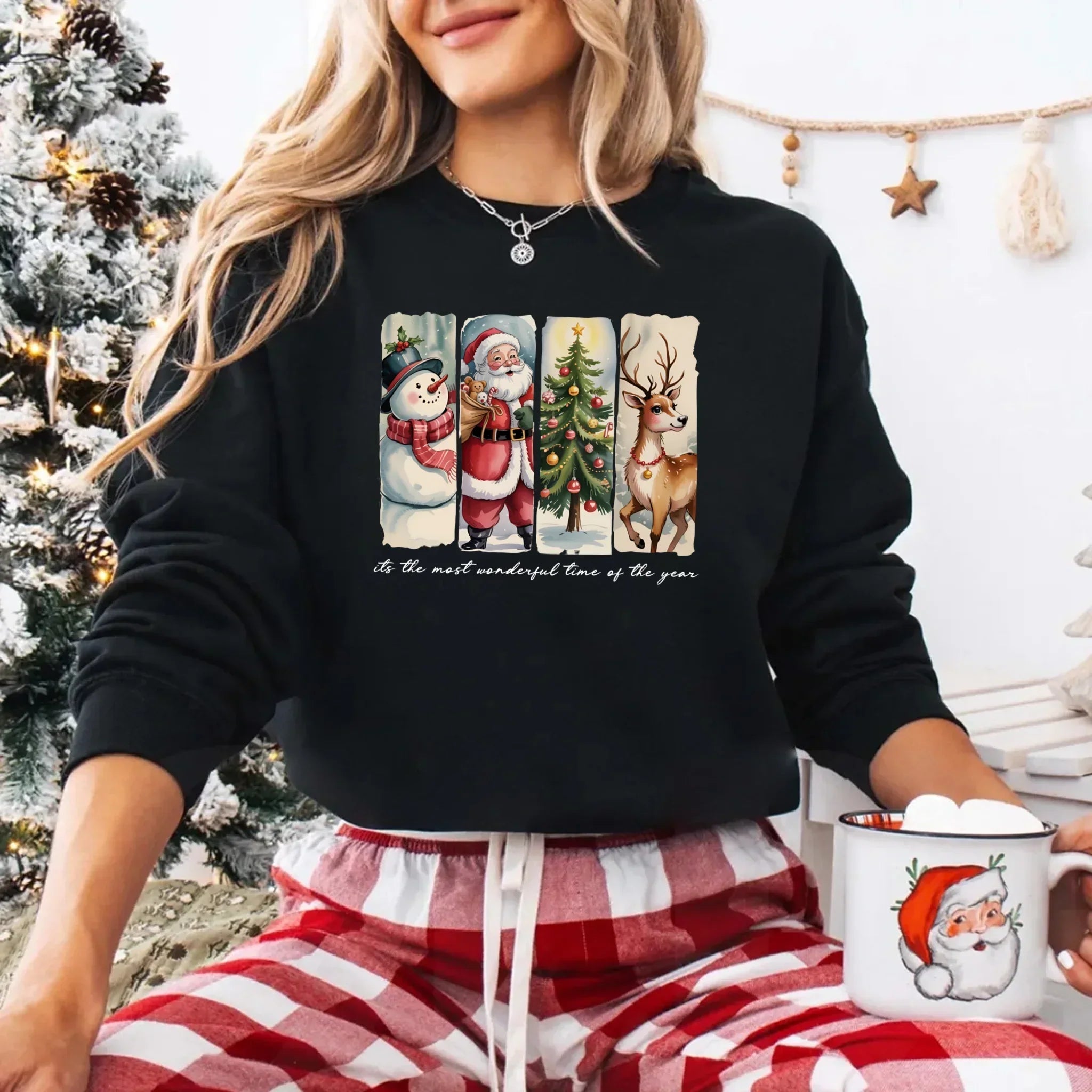 Vintage Santa Sweatshirt Wonderful Time Christmas Crewneck - Aaria Tees Aaria Tees