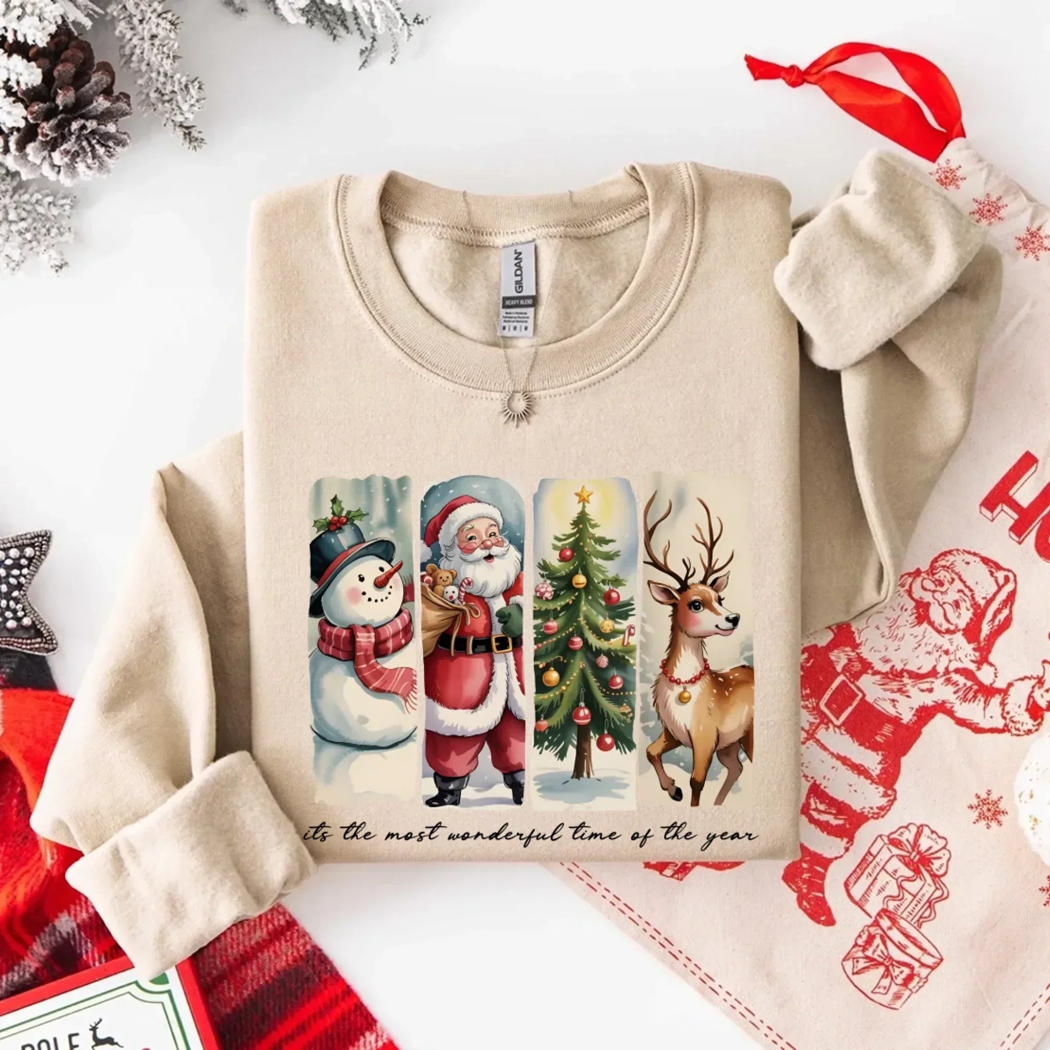 Vintage Santa Sweatshirt Wonderful Time Christmas Crewneck - Aaria Tees Aaria Tees