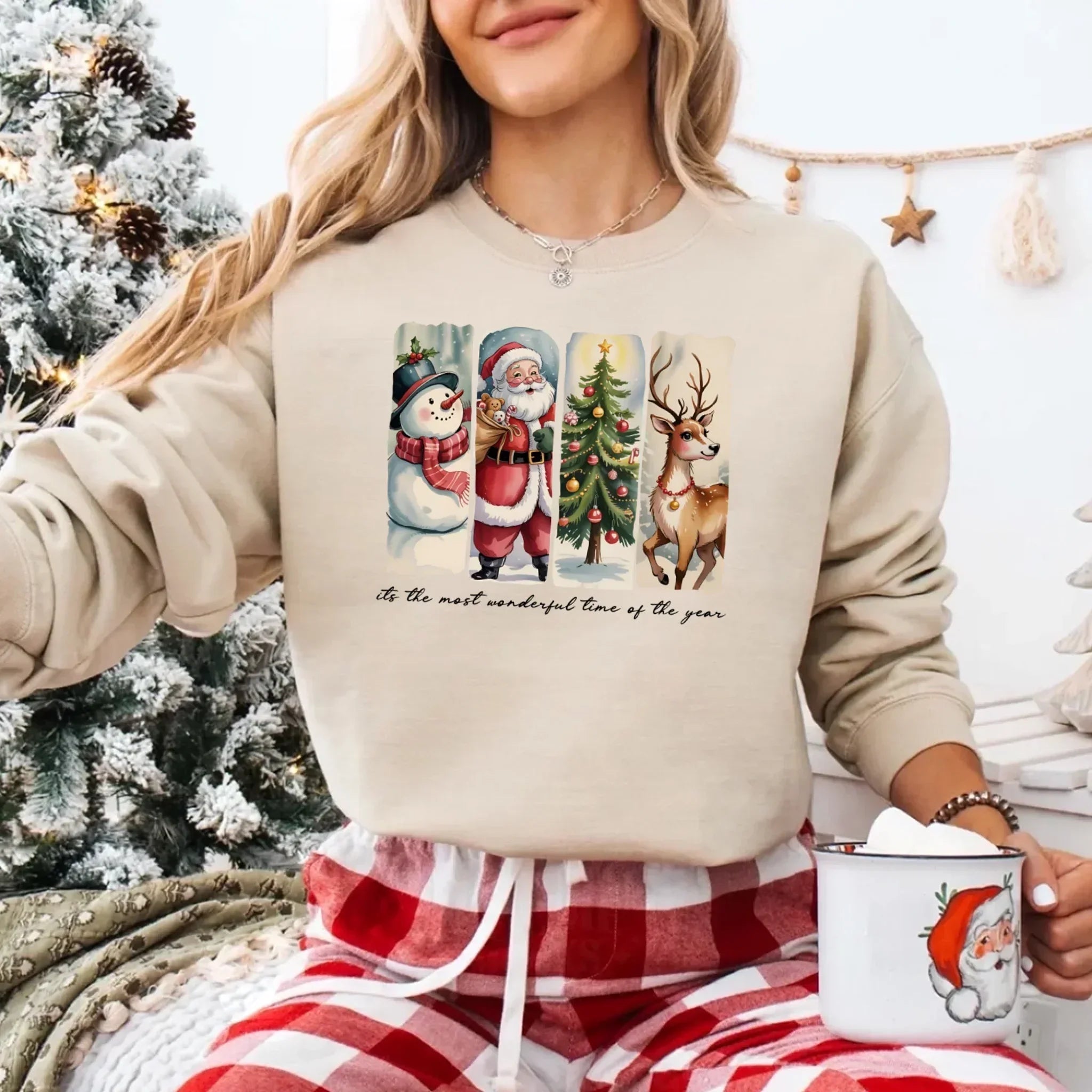 Vintage Santa Sweatshirt Wonderful Time Christmas Crewneck - Aaria Tees Aaria Tees