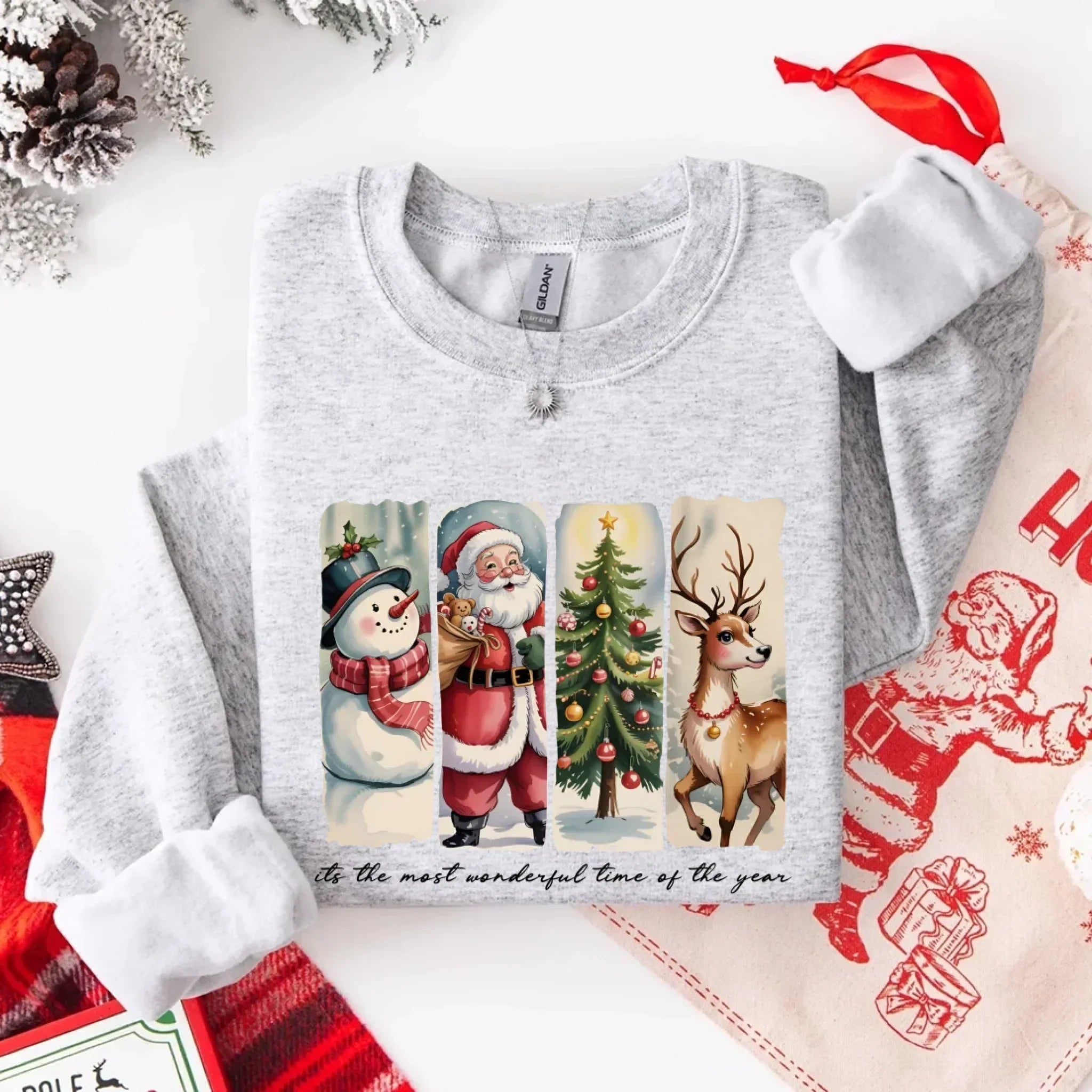 Vintage Santa Sweatshirt Wonderful Time Christmas Crewneck - Aaria Tees Aaria Tees