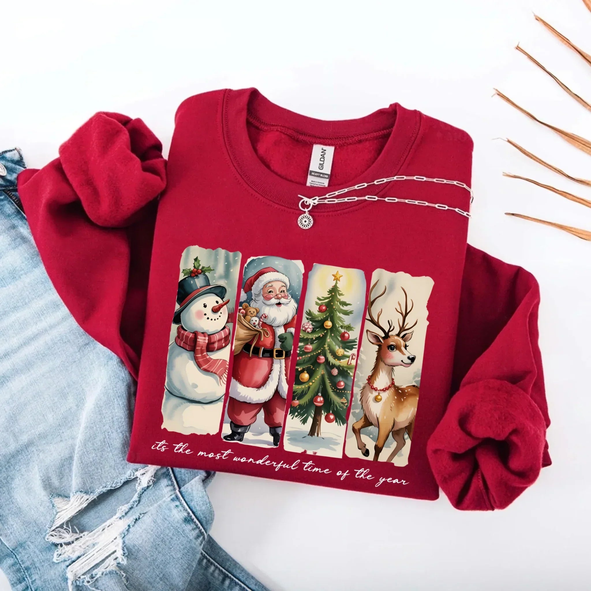 Vintage Santa Sweatshirt Wonderful Time Christmas Crewneck - Aaria Tees Aaria Tees