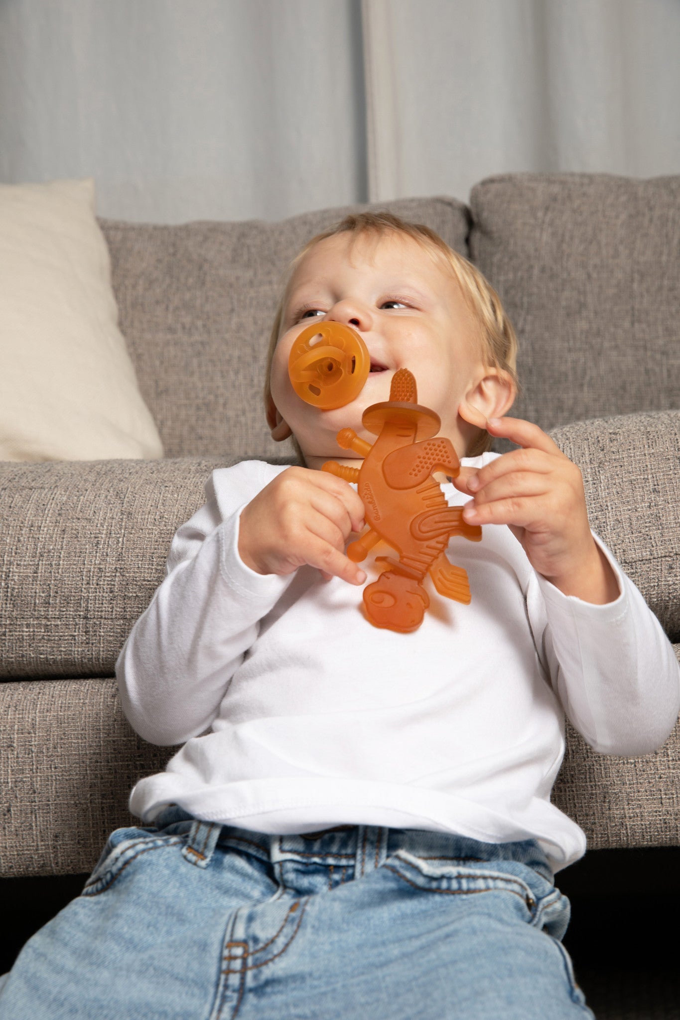 Dibly Amber - Baltic Amber & Natural Rubber Dinosaur Teether with Toothbrush Tail - Aaria Tees Aaria Tees