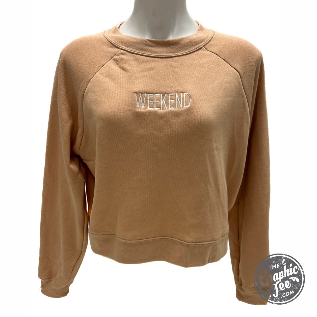 Weekend Embroidered Women's Cropped Raglan Fleece Sweatshirt - Aaria Tees Aaria Tees