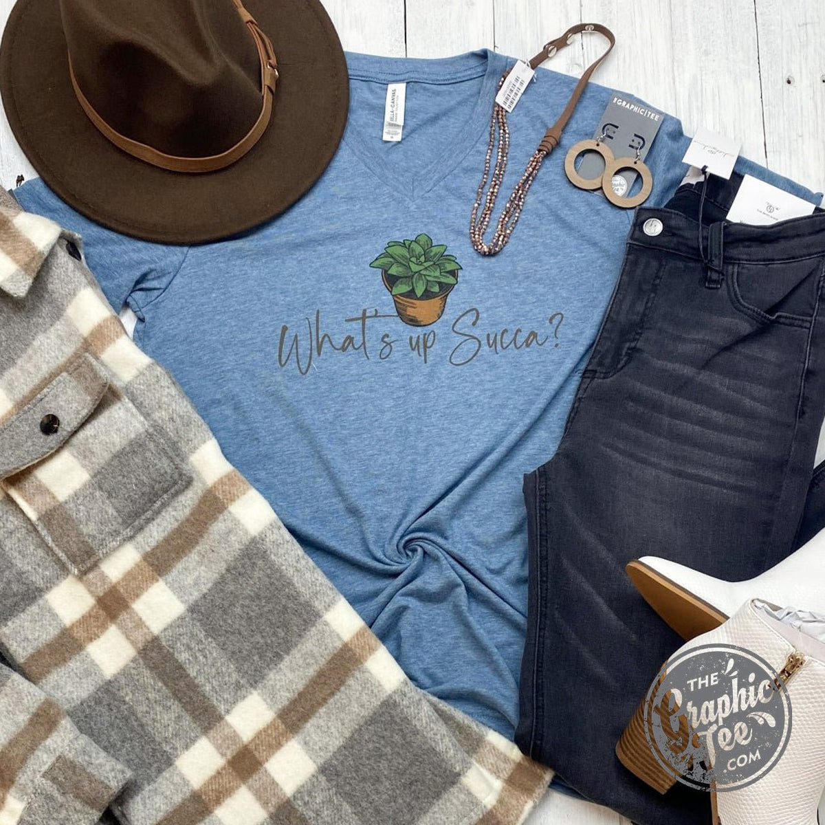 What's Up Succa? V Neck Tee - Aaria Tees