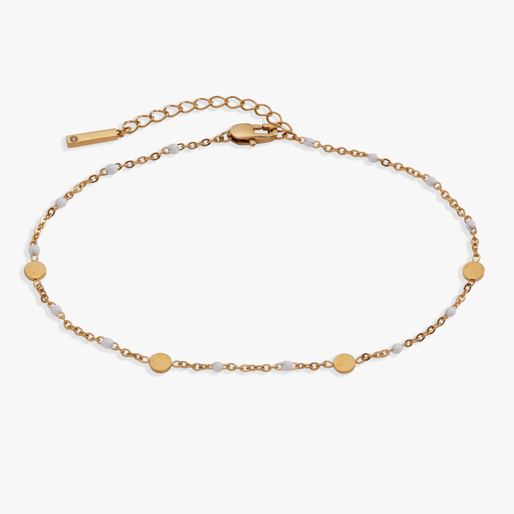 White Enameled Chain Coin Station Anklet - Aaria Tees Aaria Tees