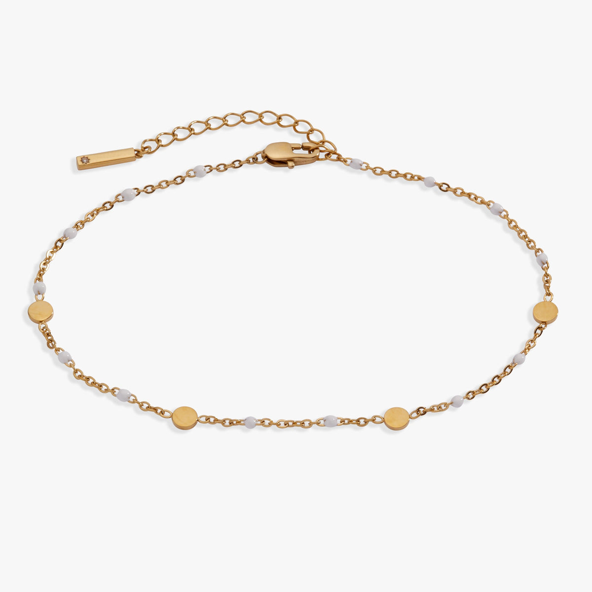 White Enameled Chain Coin Station Anklet - Aaria Tees
