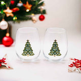 Bedazzled Christmas Tree Stemless Wine Glasses Aaria Tees