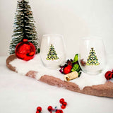 Bedazzled Christmas Tree Stemless Wine Glasses Aaria Tees