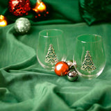Bedazzled Christmas Tree Stemless Wine Glasses Aaria Tees