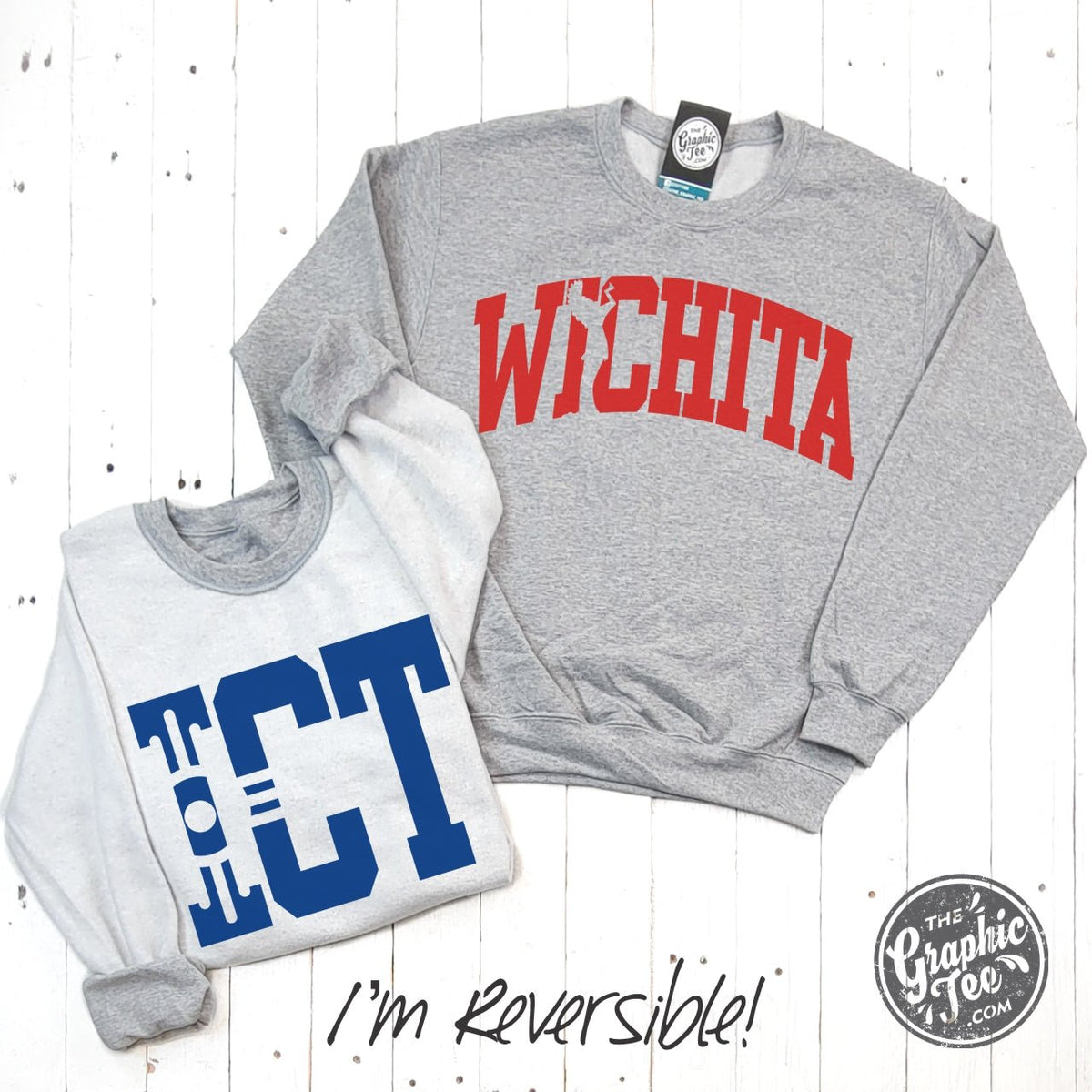 Wichita-ICT Reversible Sport Grey Crewneck Sweatshirt - Aaria Tees