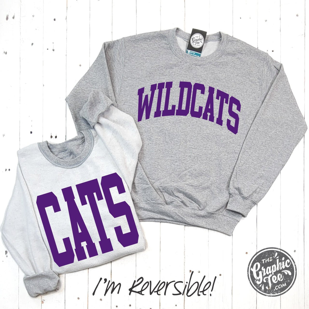 Wildcats Reversible Sport Grey Crewneck Sweatshirt - Aaria Tees
