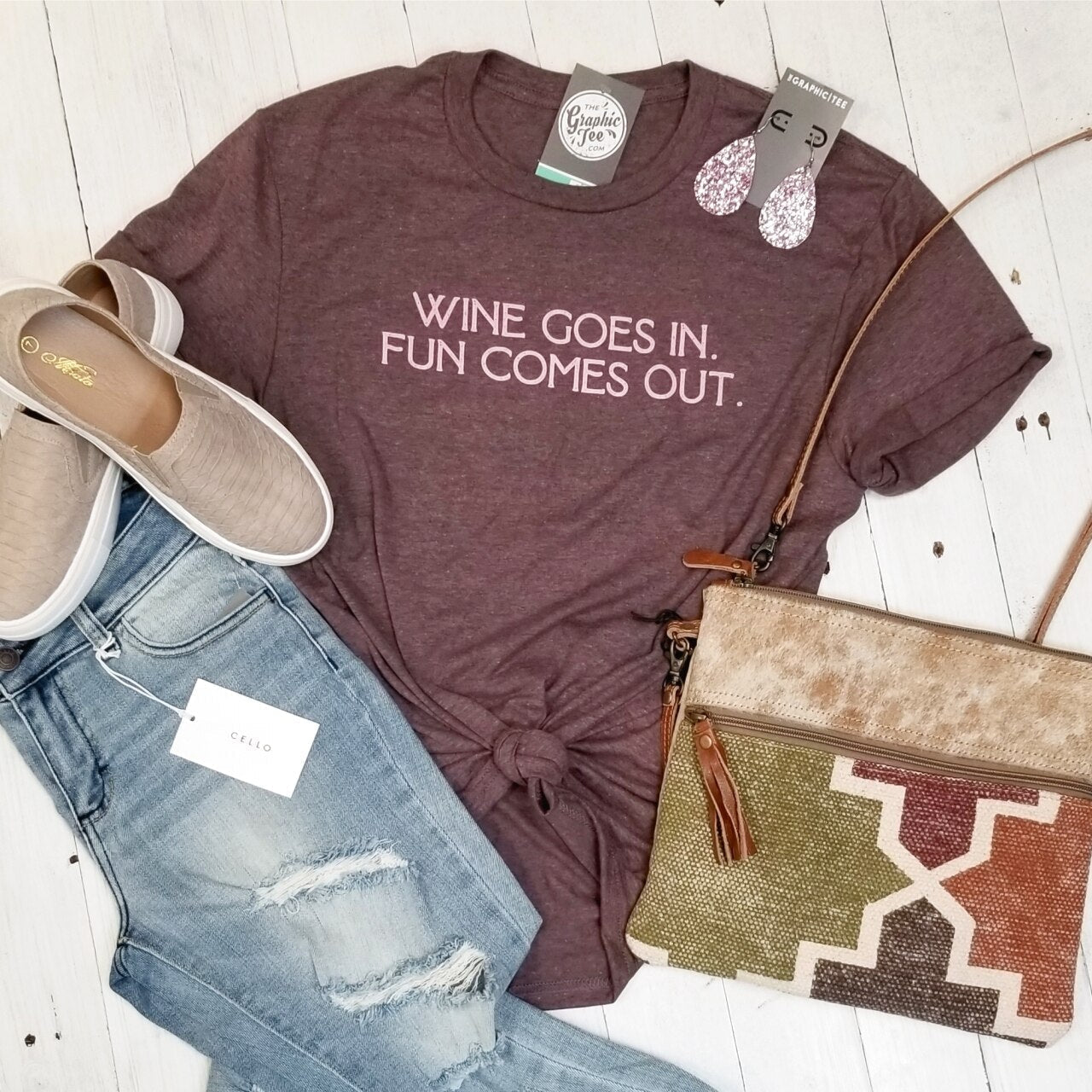 Wine Goes In. Fun Comes Out. - Adult Tee - Aaria Tees Aaria Tees