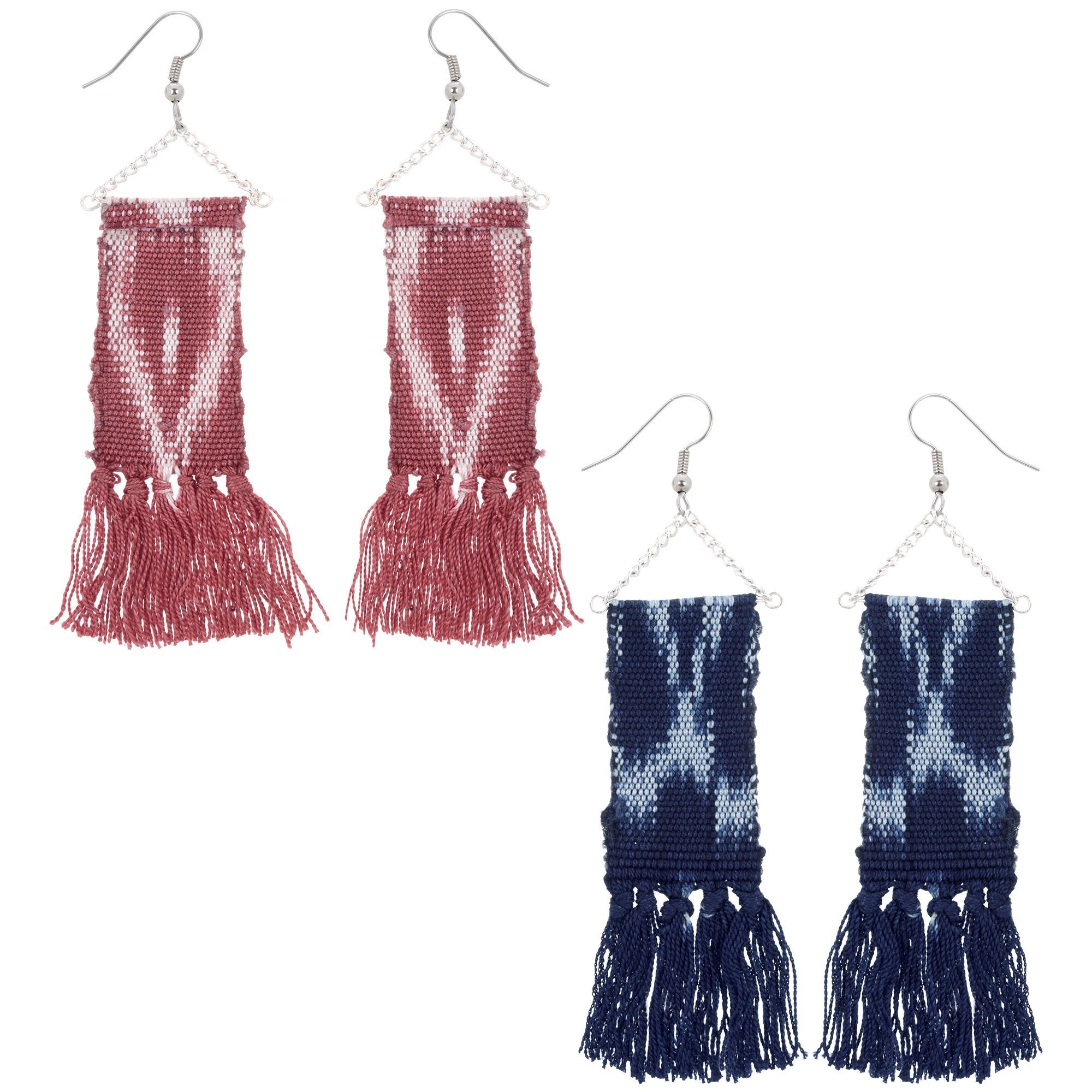 Woven Ikat Fringe Earrings - Aaria Tees Aaria Tees