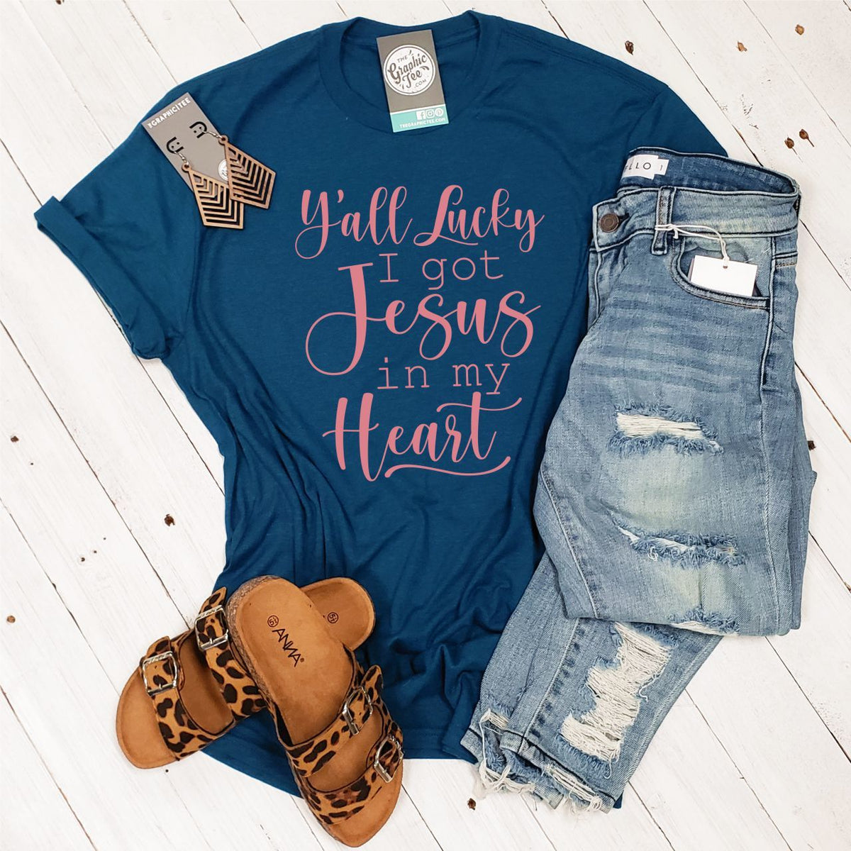 Y'all Lucky I Got Jesus in My Heart - Adult Tee - Aaria Tees