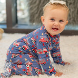 Blue Fire Truck Zipper Footie Aaria Tees
