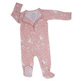 Pink Bunny Floral Zipper Footie Aaria Tees